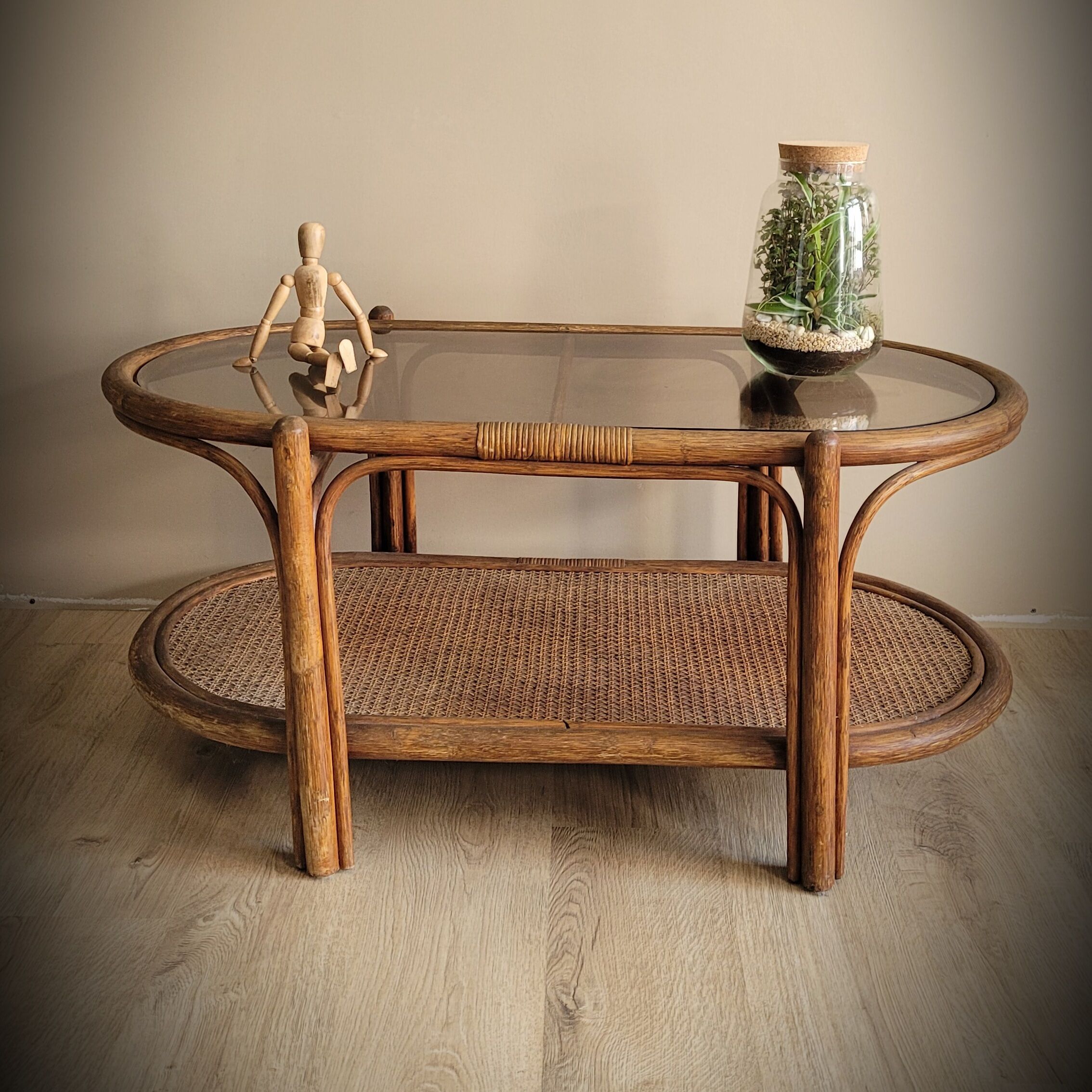 Rattan coffee table smoked glass