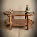 Rattan coffee table smoked glass