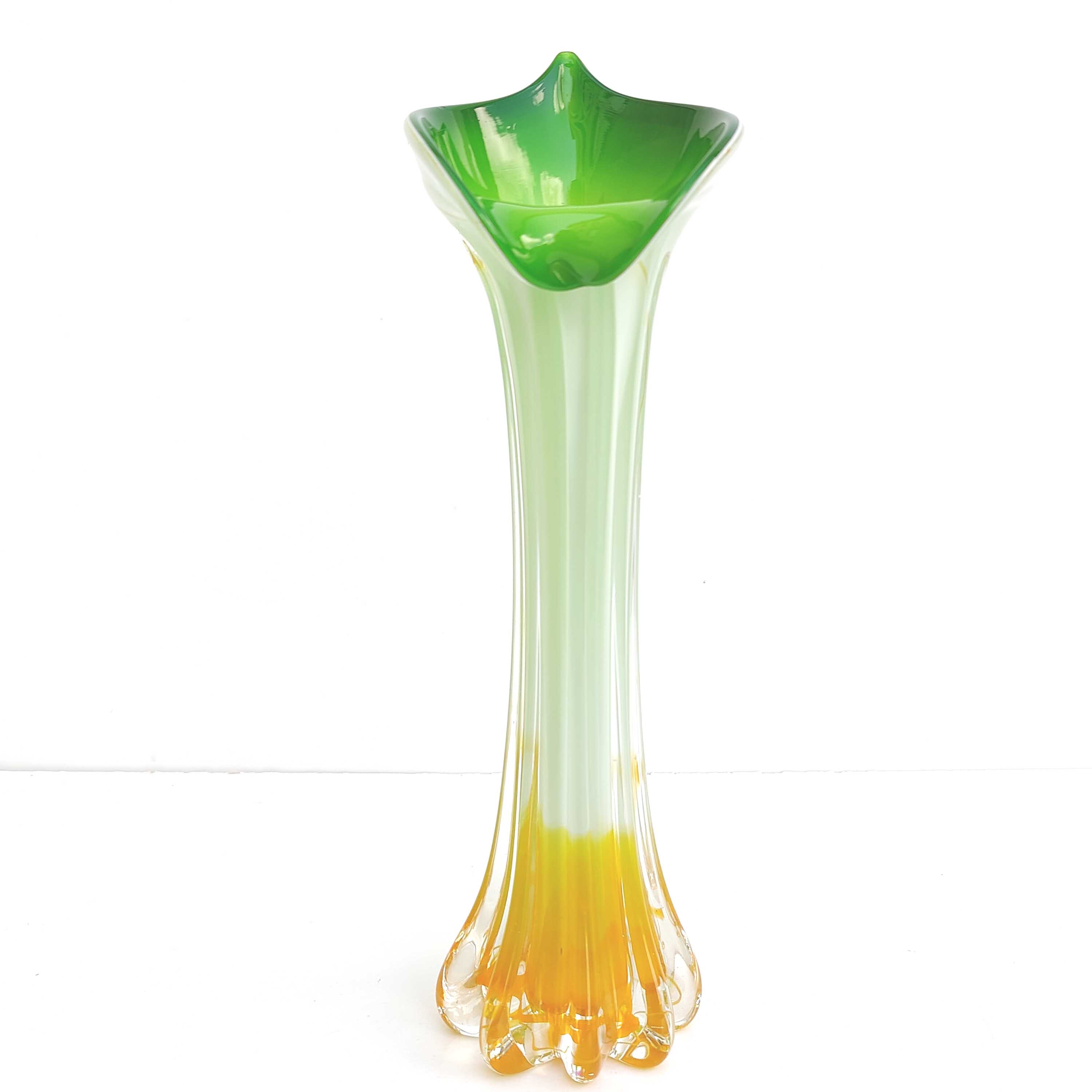 Soliflore vase in blown glass shape green and orange flower