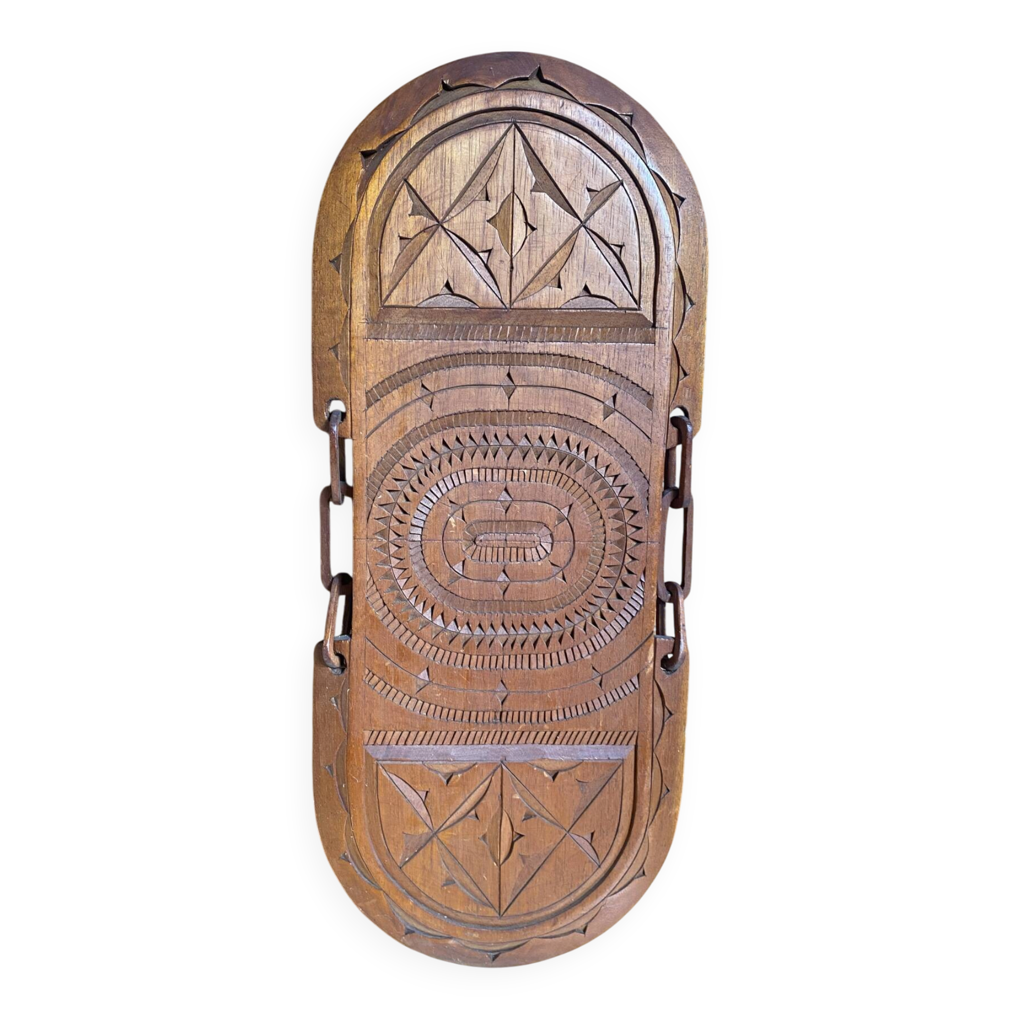 Table Basse Ancienne Guyane Bois Exotique Sculpté Pieds Pliables Vinta