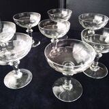 8 old glass champagne glasses