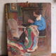 Oil on panel woman weaver