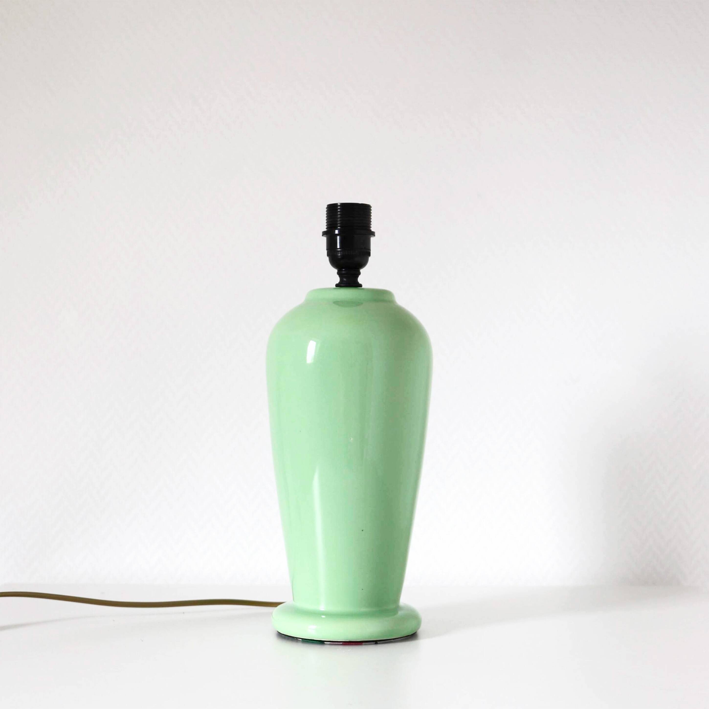 Vintage water green ceramic foot lamp with “fruit” printed lampshade