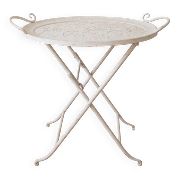 Romantic style white metal side table