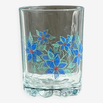 Vintage glass vase with blue flower pattern H14