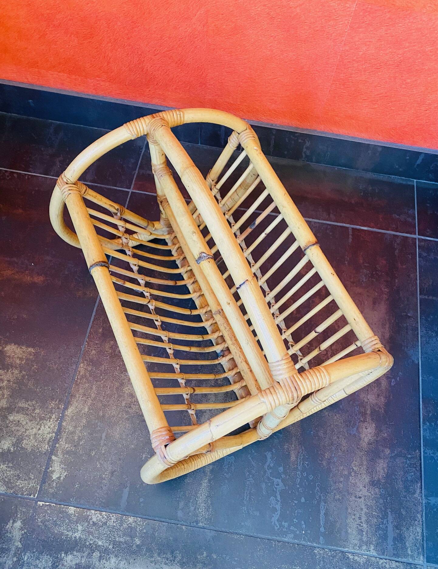 1960s rattan magazine rack