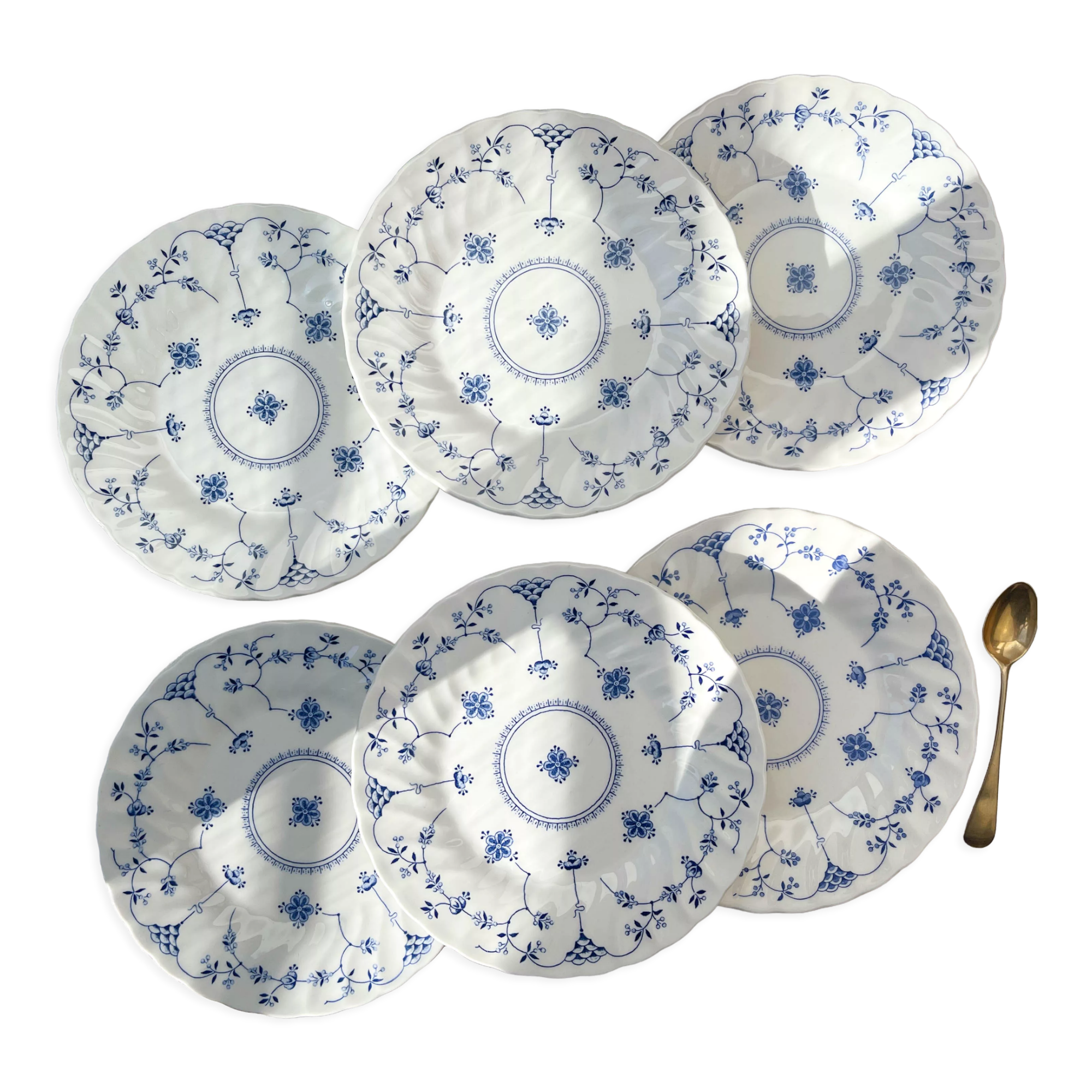 6 Queen's Blue Flower Plates Made in England