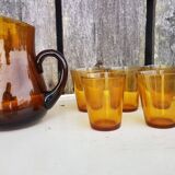 Old orangeade service blown glass carafe + 5 vintage verico glasses #a680