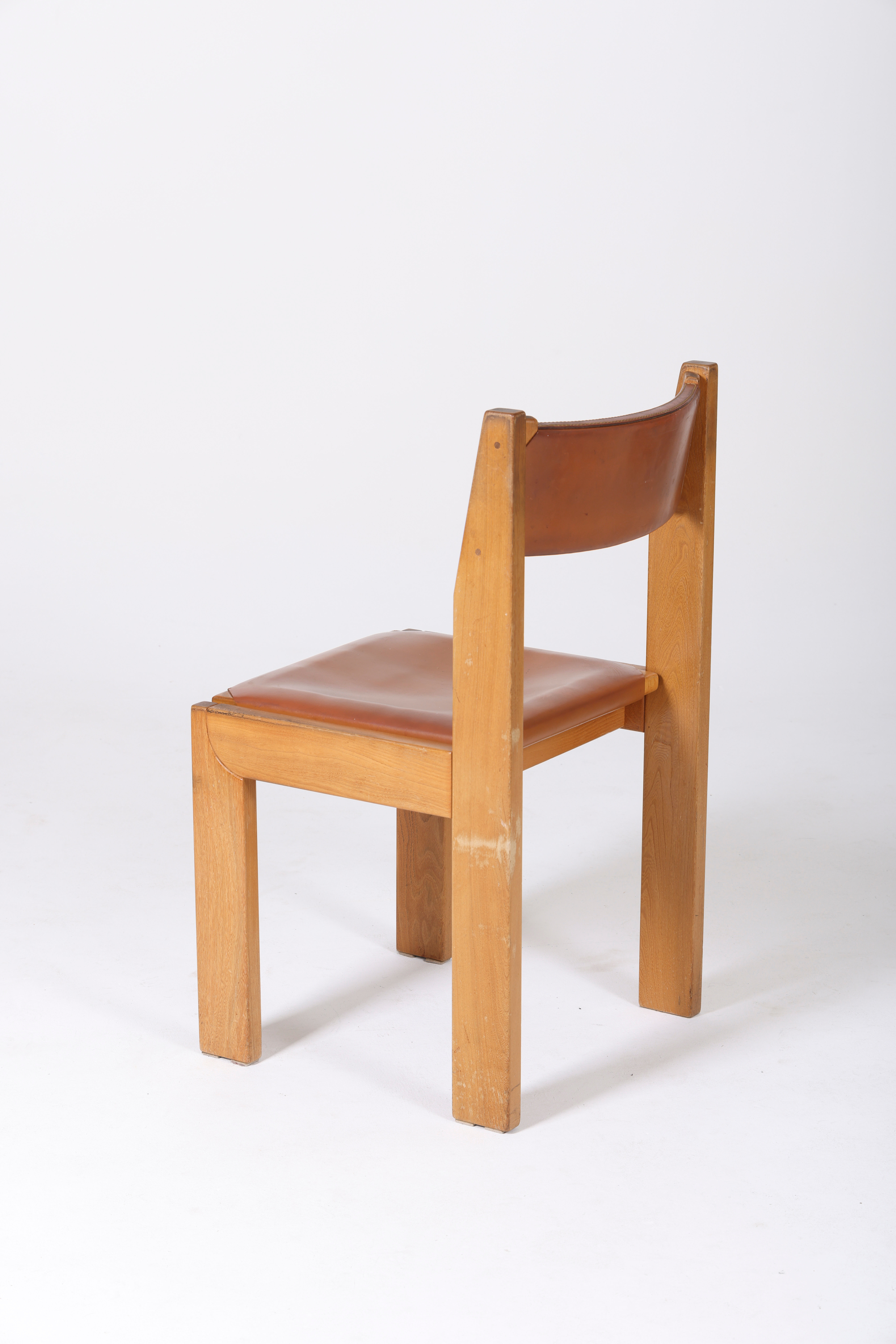 Chaises marron en cuir et bois, 1970s