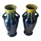 Paire de vases amphores Saint-Clément, céramique émaillée bleu et vert