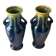 Paire de vases amphores Saint-Clément, céramique émaillée bleu et vert