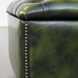 Pouf Chesterfield en cuir de vache vert avec roulettes