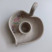 Vallauris grey candle holder with pink flowers, signed.