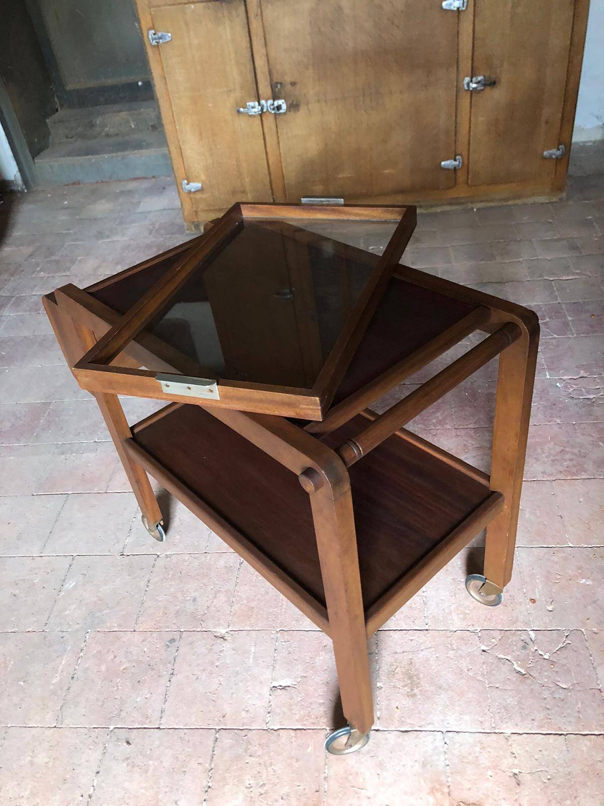 Vintage wooden trolley, vintage design trolley, rolling furniture, servant