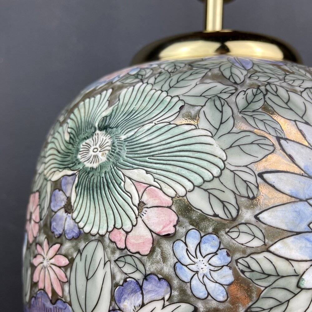 Large vintage ceramic flower table lamp, Italy, 1970s