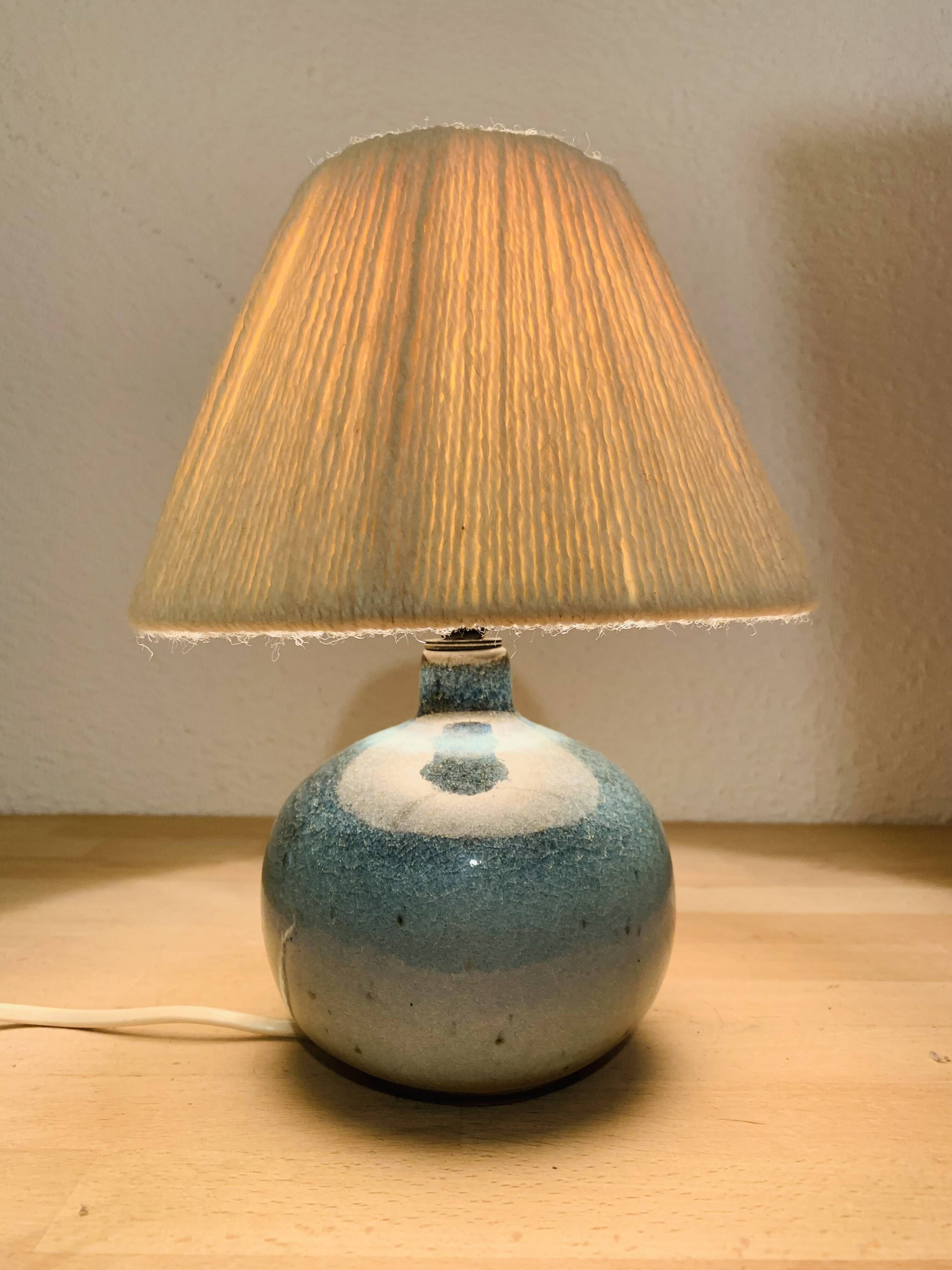 Blue ceramic ball lamp by Willy Dougoud