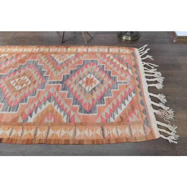 Orange Pink Turkish Oushak Vintage Handmade Wool Runner Rug  100x290