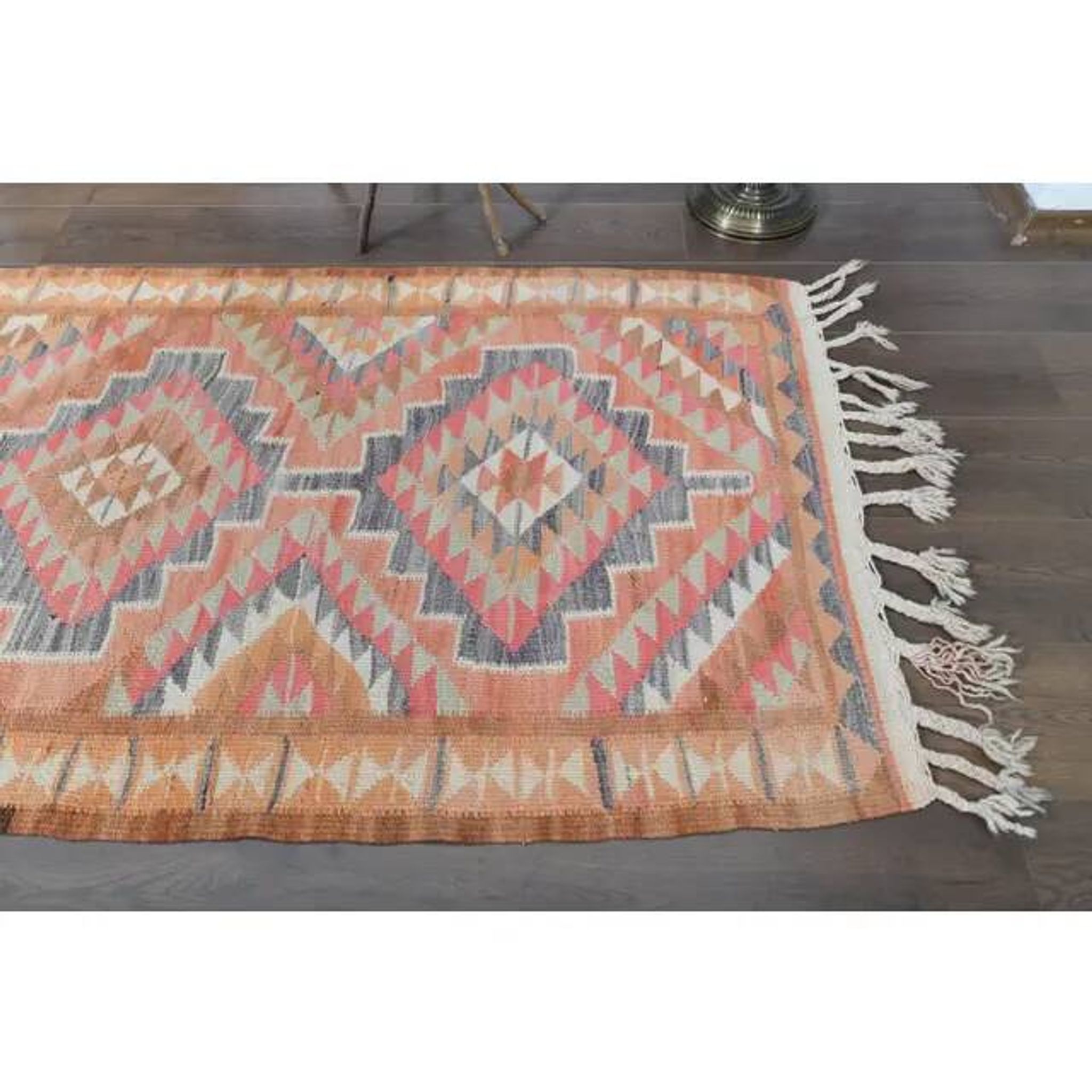 Orange Pink Turkish Oushak Vintage Handmade Wool Runner Rug  100x290