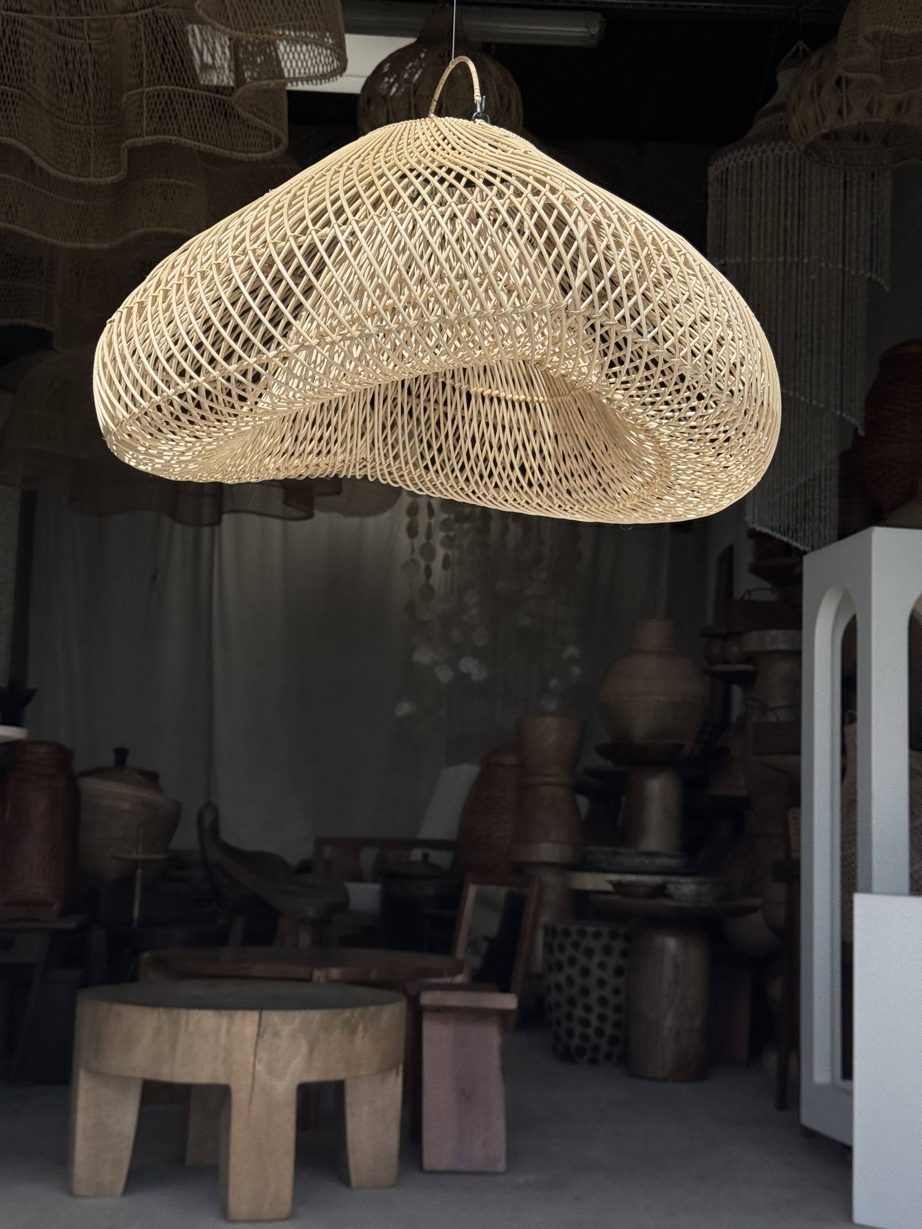 Suspension or rattan lampshade in the shape of a cloud or flattened bubble D60 H35