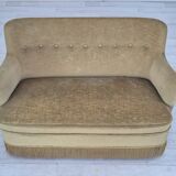 1970s, Danish 2 seater sofa, original condition, green furniture velour, beech wood legs.