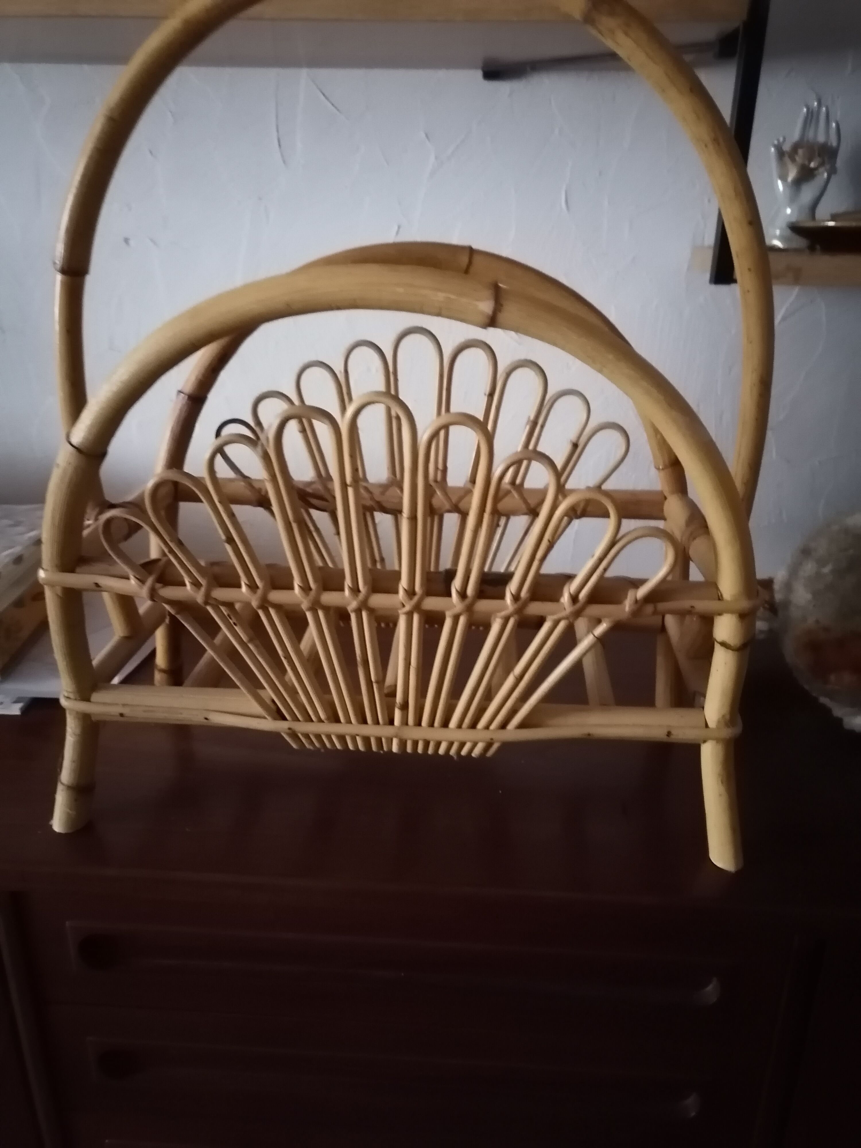 Vintage rattan magazine holder