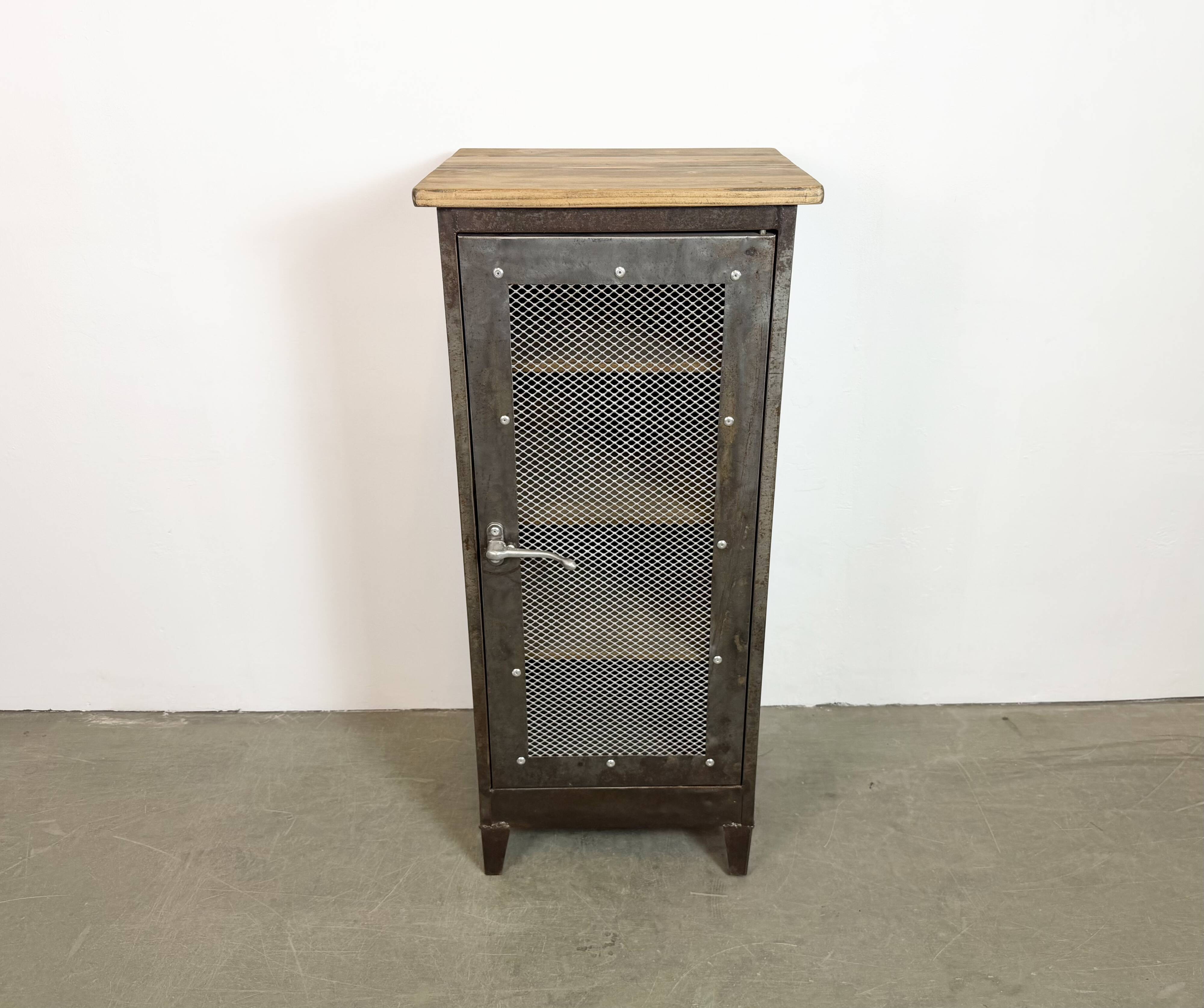 Industrial Iron Cabinet with Mesh Door, 1960s