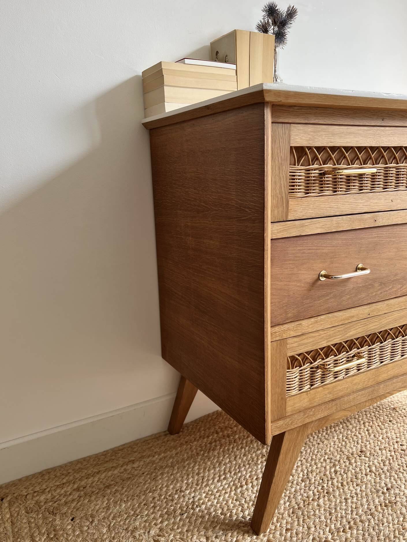 vintage rattan chest of drawers