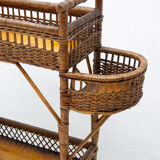 Mid century wicker and beech plant stand, 1960´s, Central Europe