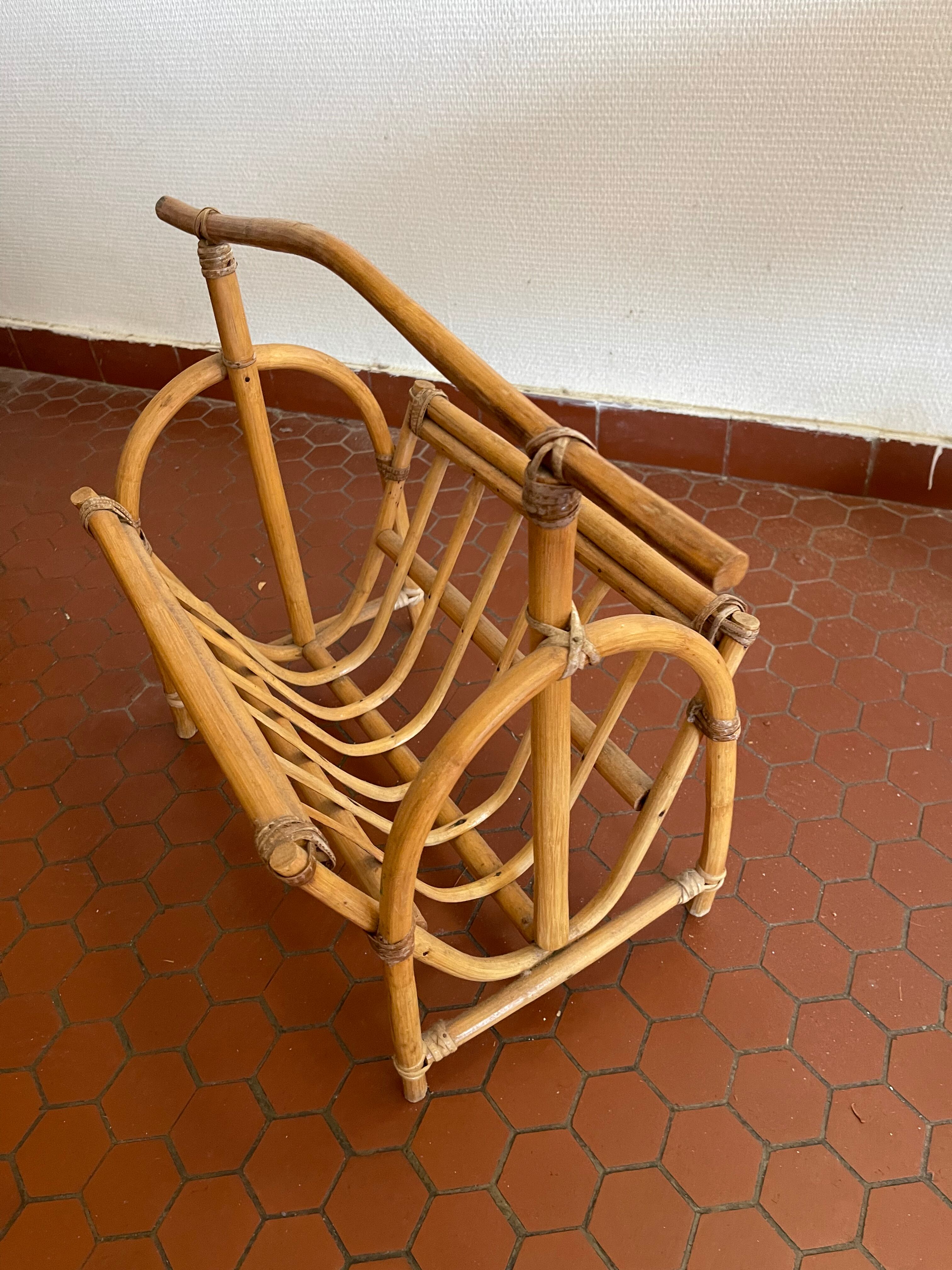 Vintage rattan magazine holder