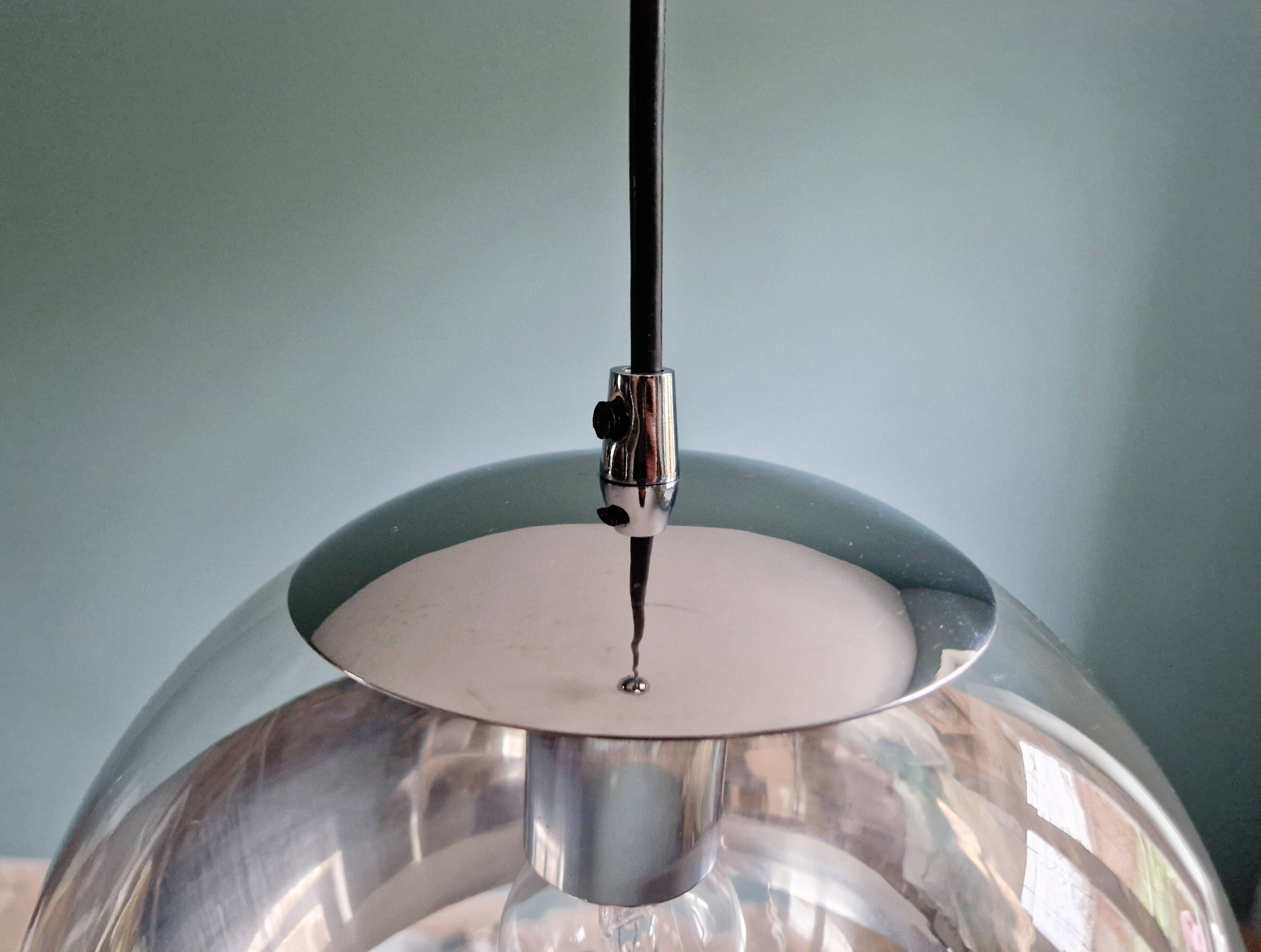 Space Age pendant light in clear glass and chrome, 70s