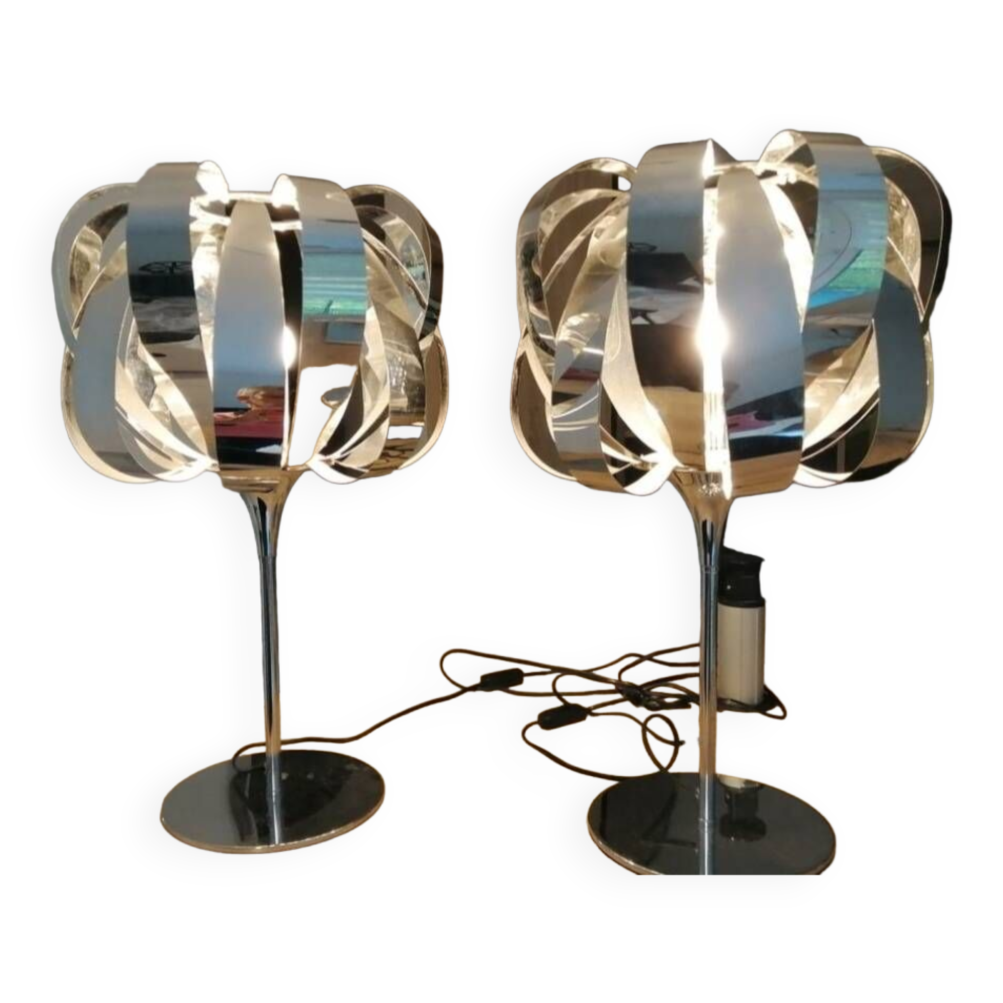 Pair of chrome lamps