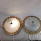 Pair of vintage Murano wall lights with exotic wood shelf.