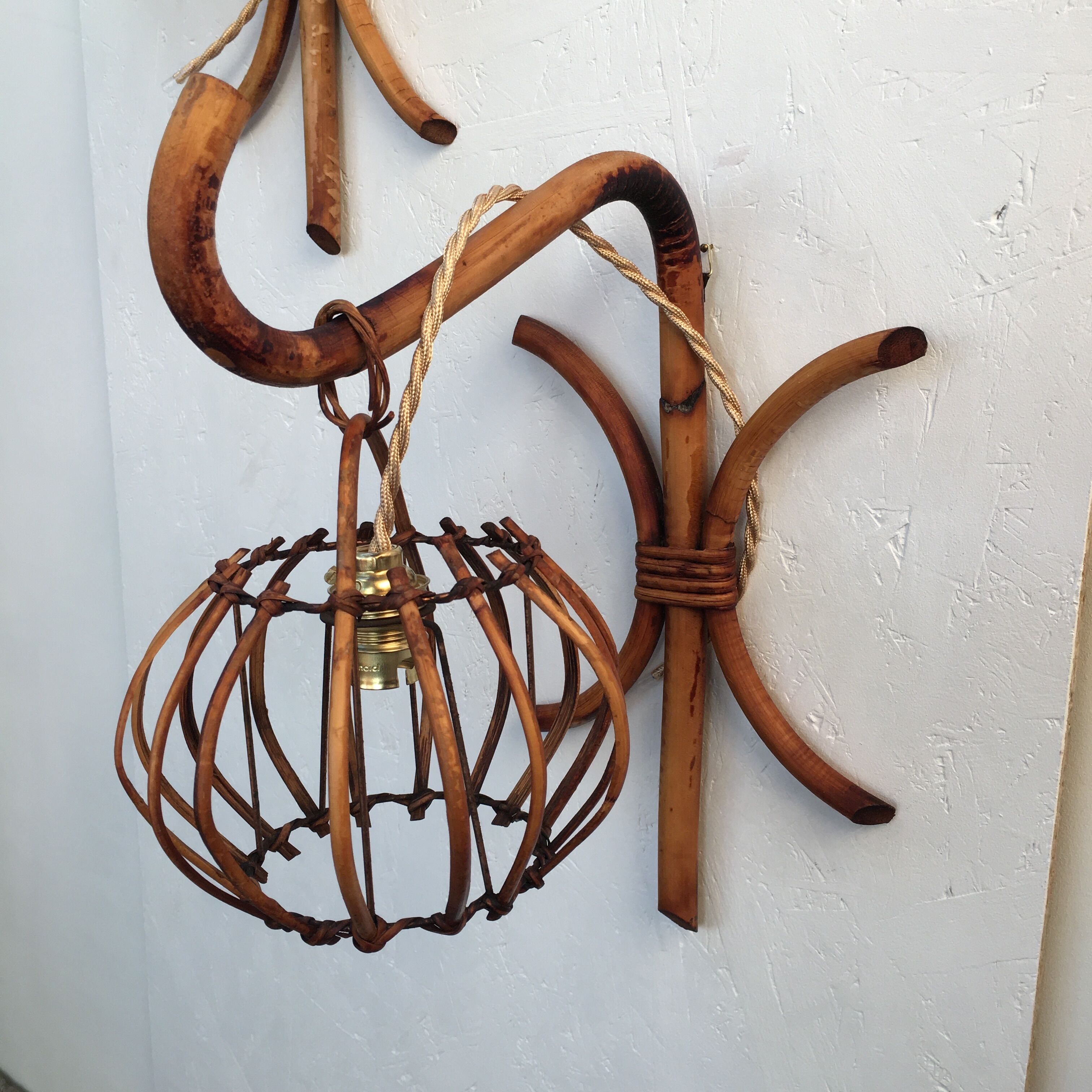 Pair of 60s rattan wall light