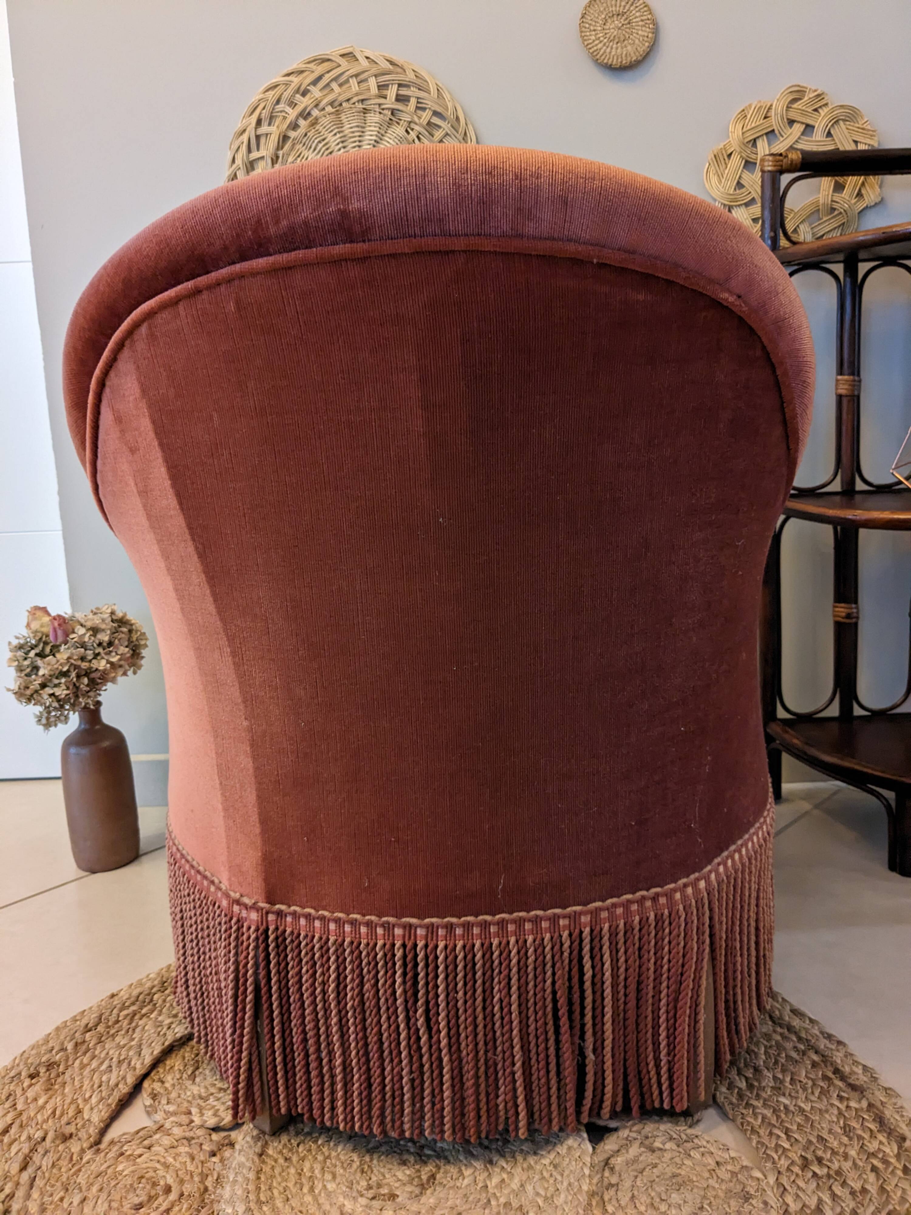 Fauteuil crapaud velours rose