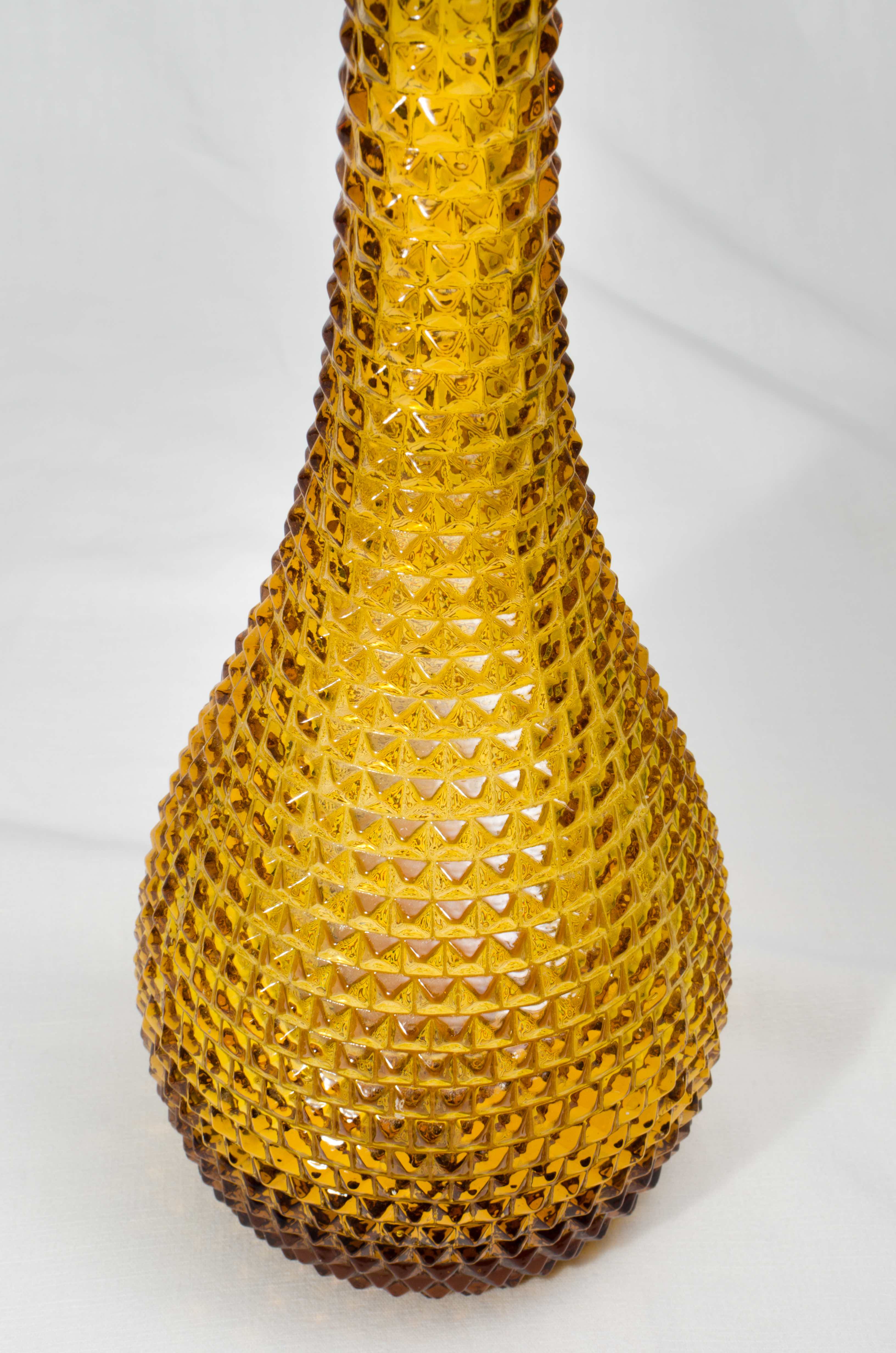 Italian carafe amber diamond tip motif Empoli, blown glass Italy circa 1950