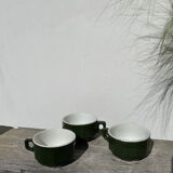3 dark green bistro tea cups from Caen