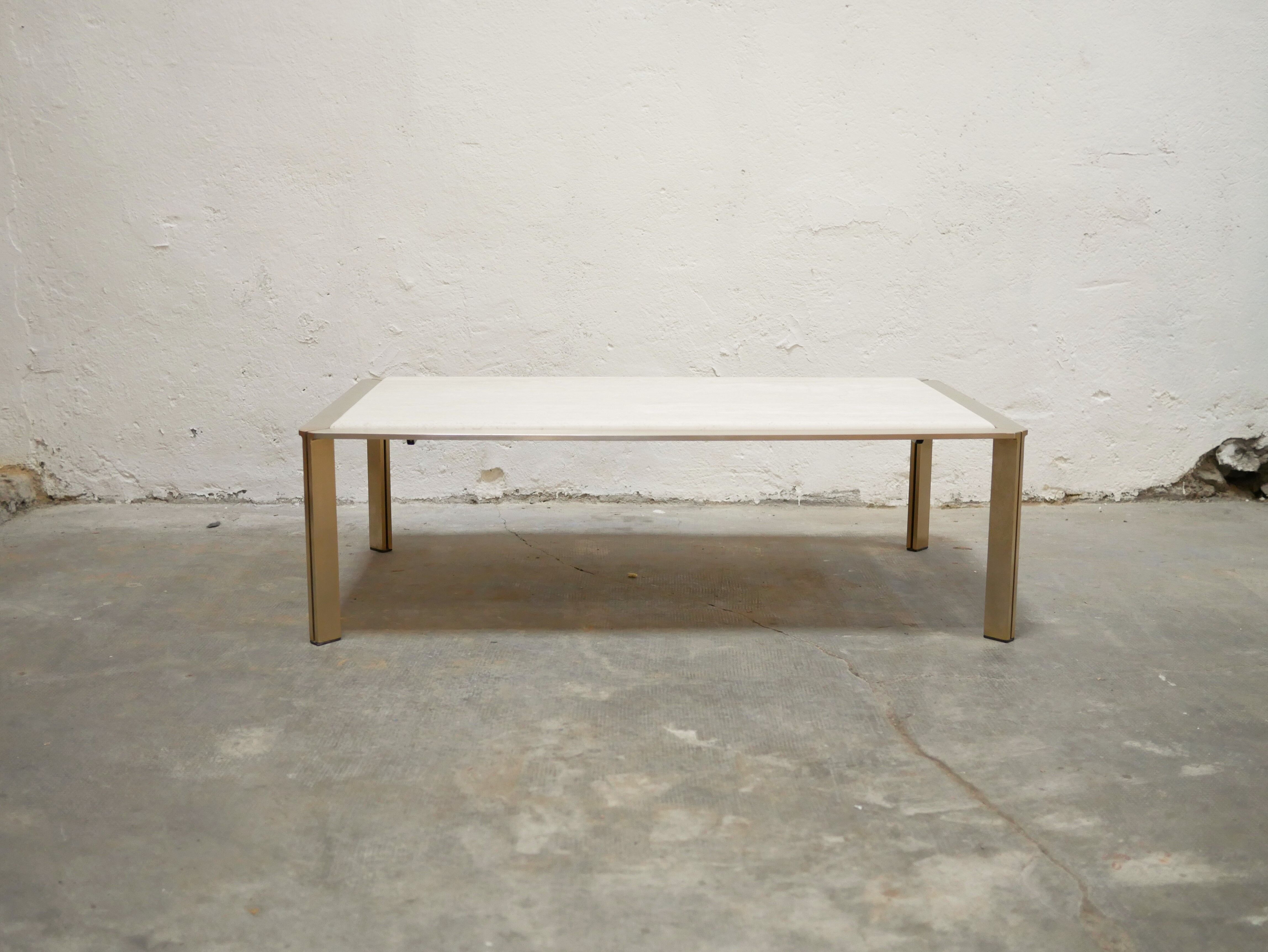 Vintage coffee table in travertine and brass