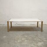 Vintage coffee table in travertine and brass