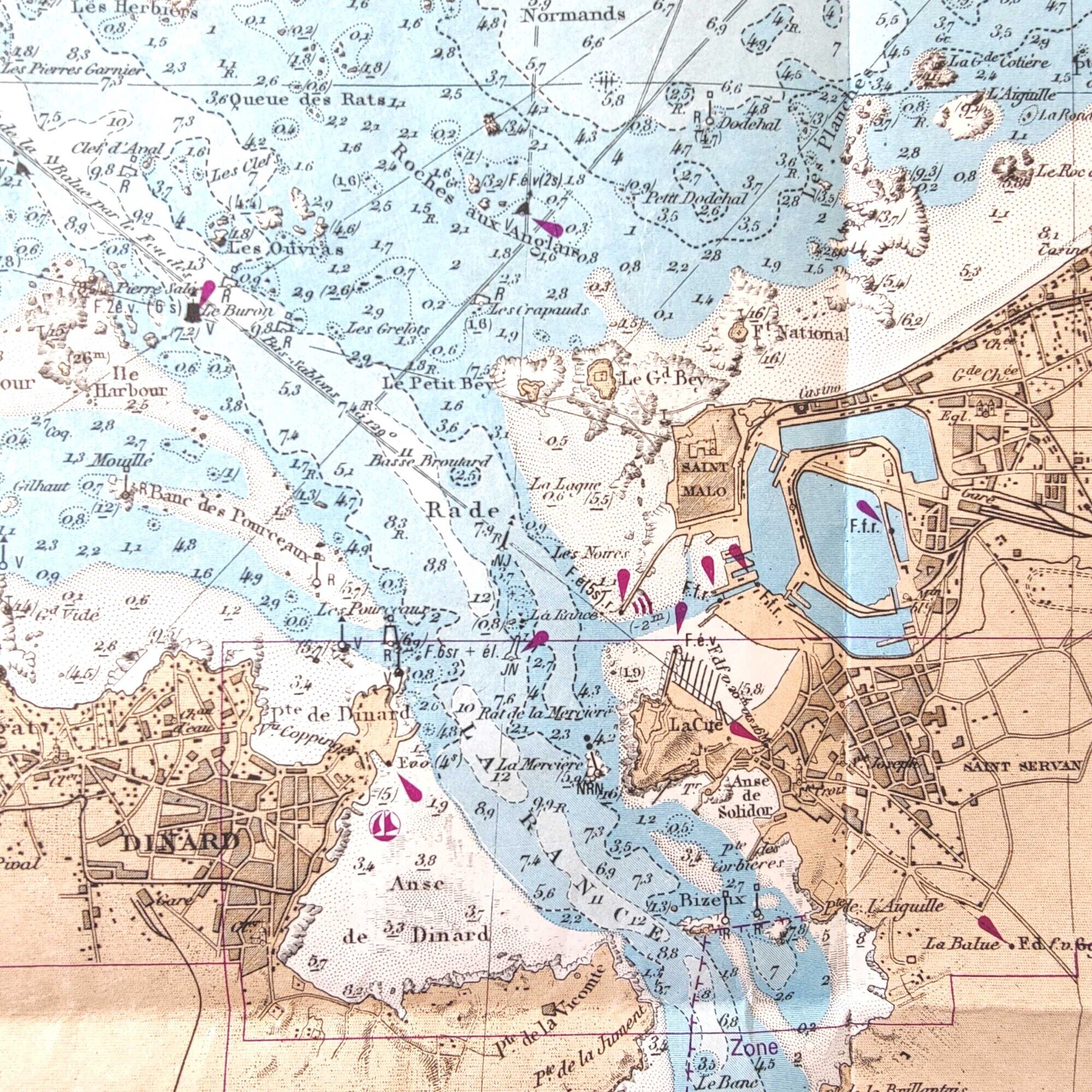 Ancient map Brittany St Malo Dinard and its surroundings 105 x 75cm