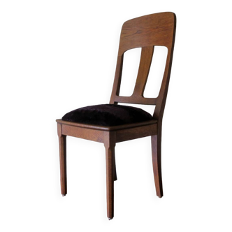 Art nouveau side chair in oak and purple velvet, 1900