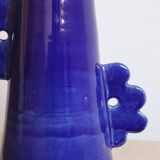 Handmade ceramic abstract vase with asymmetrical floral handles midnight blue