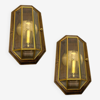 Wooden Brass Sconces Set of 2