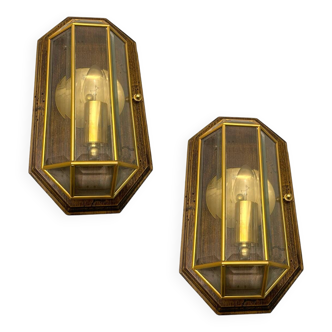 Wooden Brass Sconces Set of 2