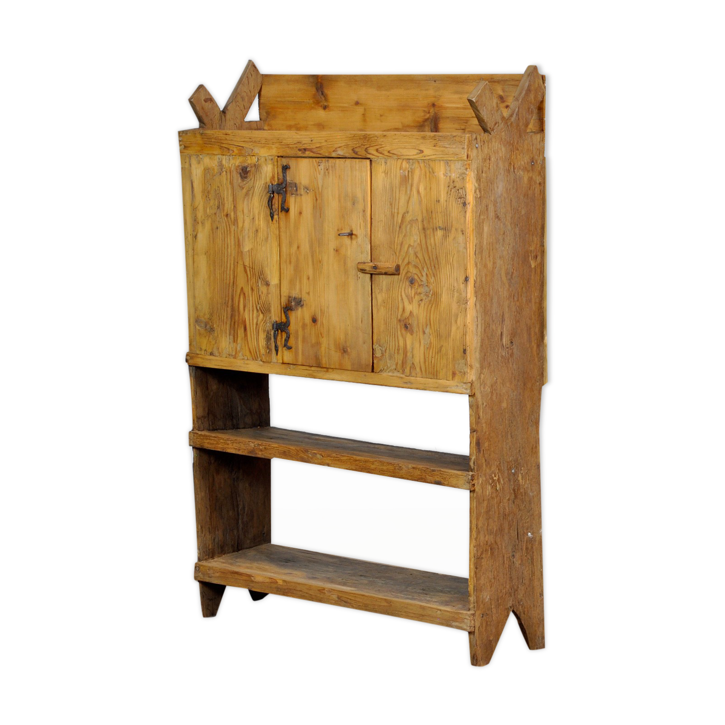 Antique primitive moldavian pine country farmhouse cabinet , circa 1850