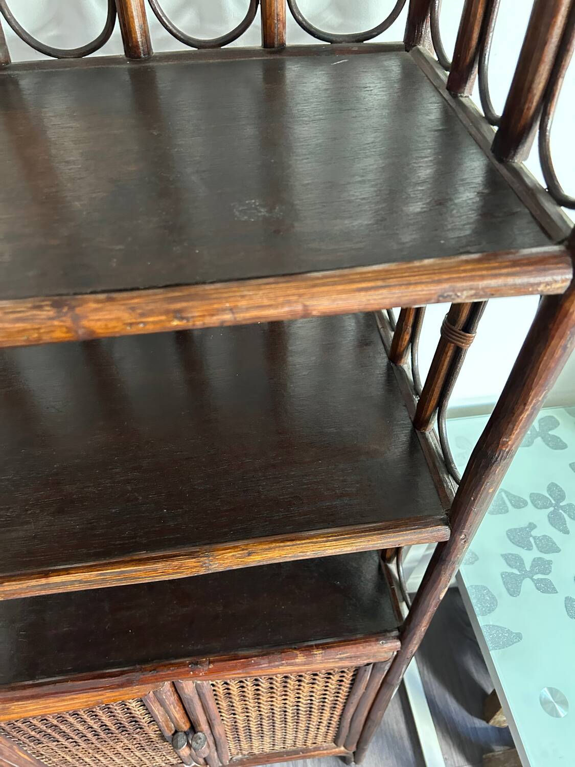 Rattan shelf / bookcase with cabinet