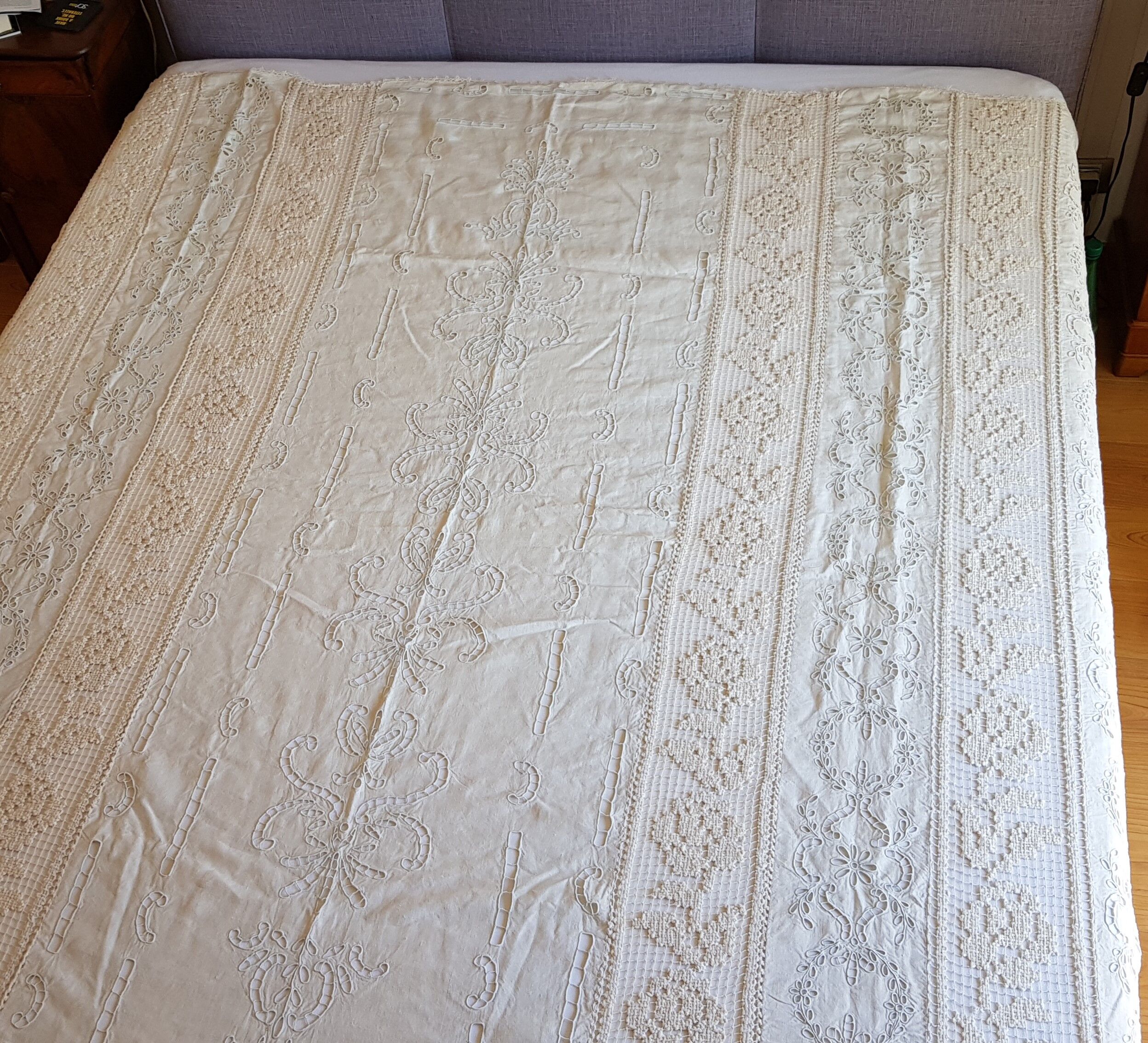 Old embroidery and crochet bedspread