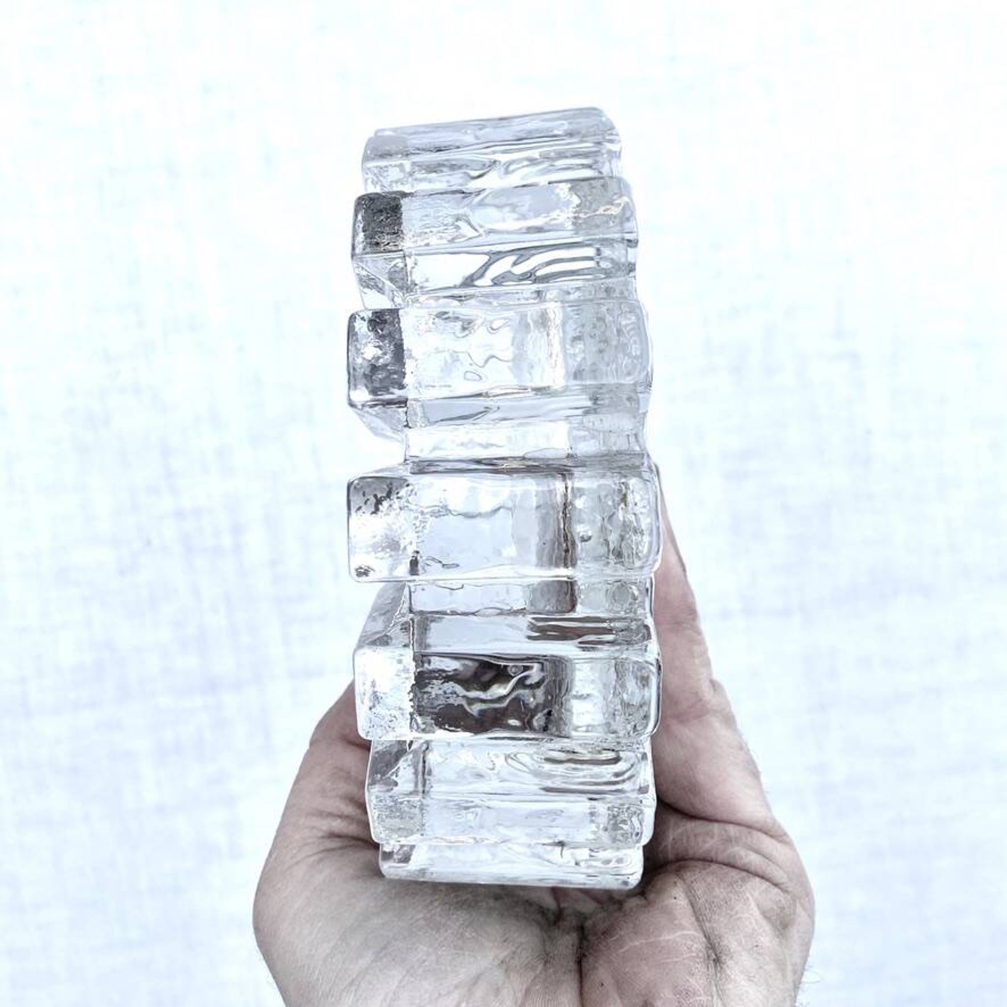 Glass ashtray with ICE pattern by Pukeberg, Swedish design, Scandinavian.