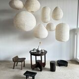 Suspension in rattan and natural japanese linen in the shape of a drop