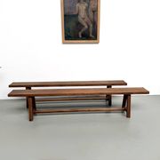 Pair of XL size benches in solid oak, 1950s.