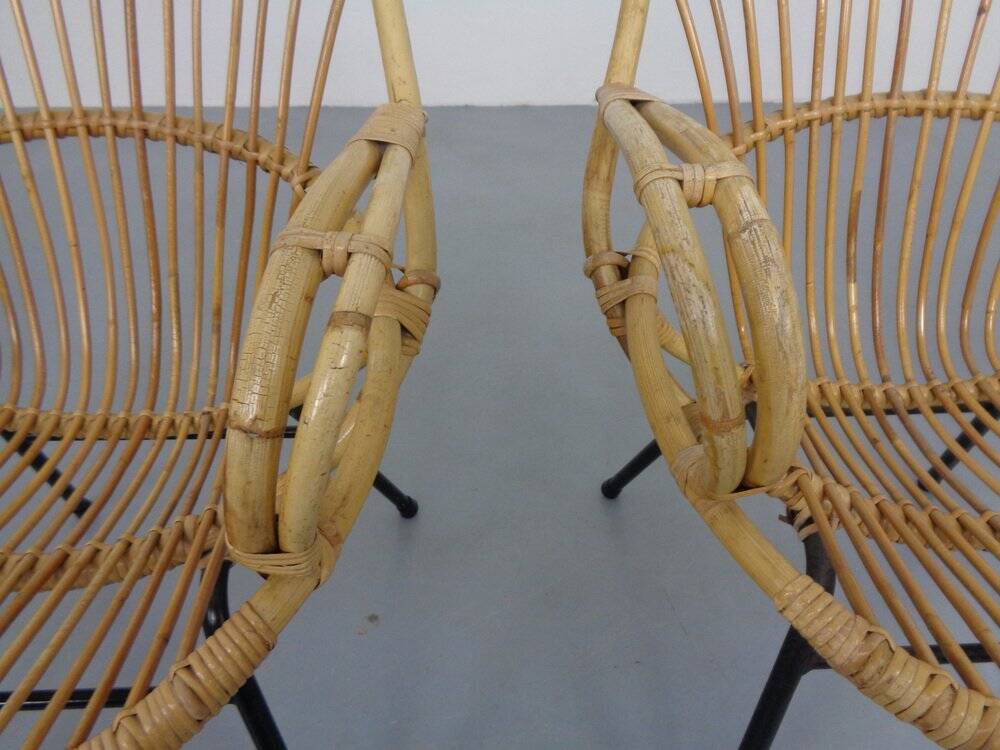 Set of Dutch Mid-Century Bamboo Chairs by Rohé Noordwolde, 1950s